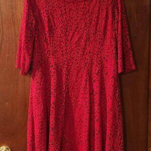 Perceptions NY Red Lace Dress 3/4 Sleeve